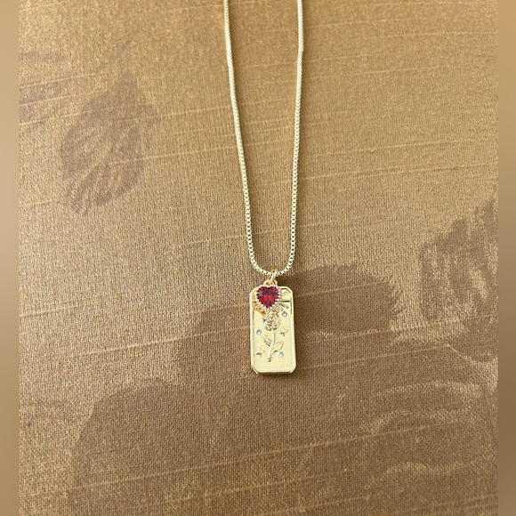 Ruby Red Cubic Zirconia Crystal Heart and Rose Pendents Necklace- New - Picture 6 of 8